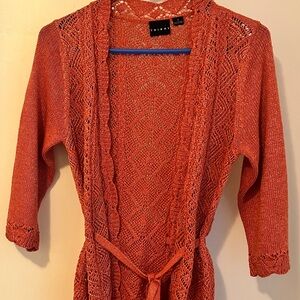 Tribal brand melon colored open weave 3/4 sleeve sweater with tie belt! Size sm